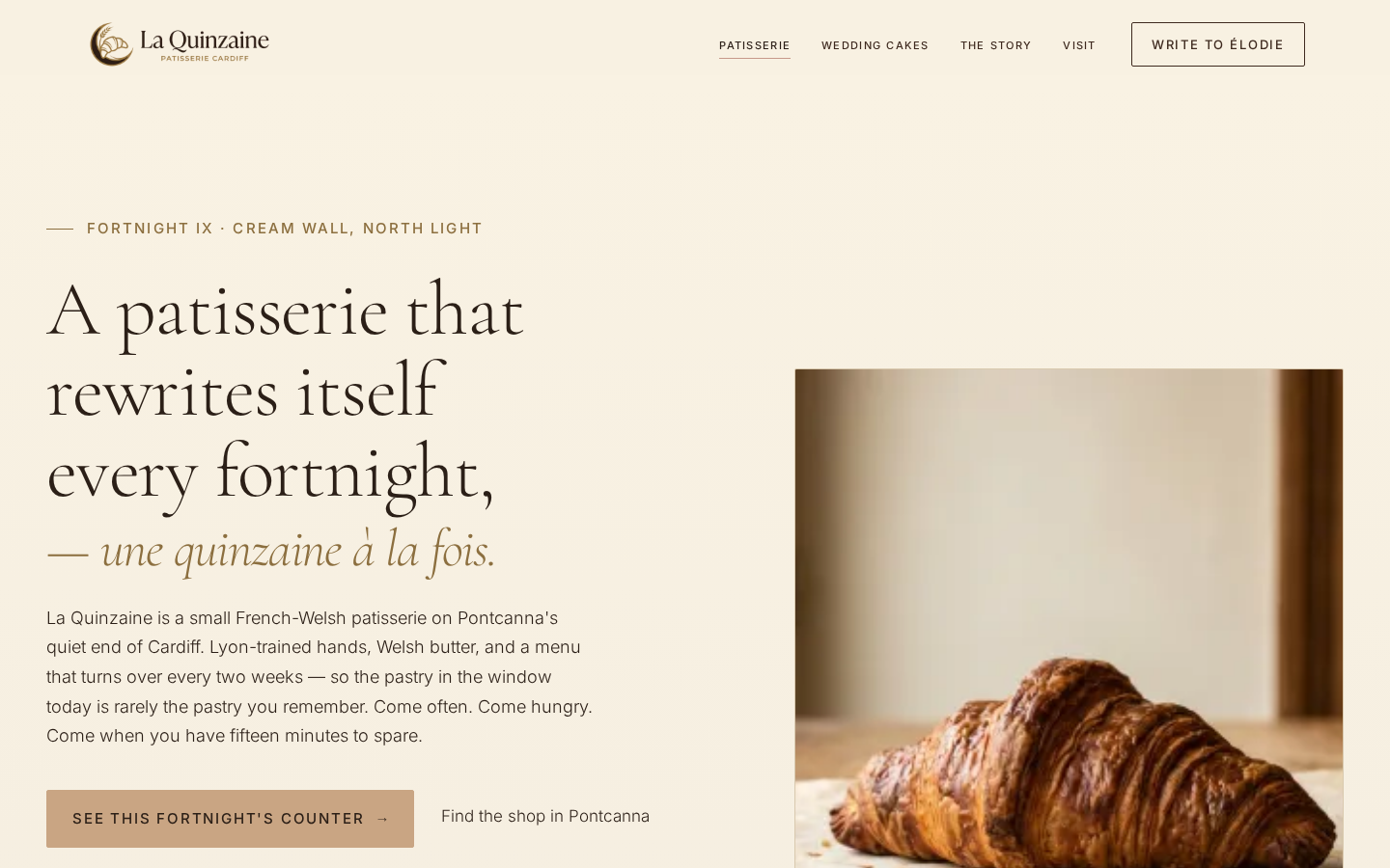 La Quinzaine home page on a desktop screen